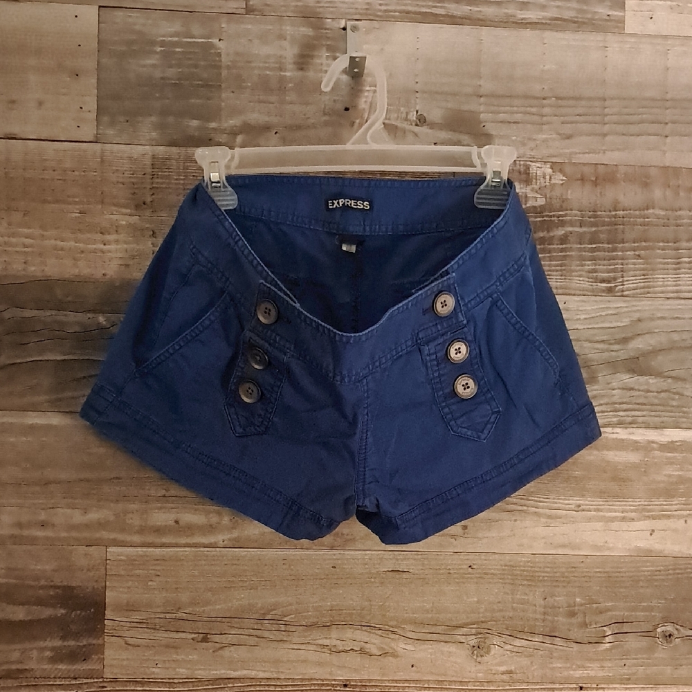 Express Women's High Waist Blue Shorts with Button Detail